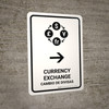 Currency Exchange With Right Arrow White Bilingual Spanish Portrait - Wall Sign