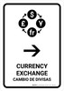 Currency Exchange With Right Arrow White Bilingual Spanish Portrait - Wall Sign