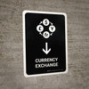 Currency Exchange With Down Arrow Black Portrait - Wall Sign