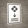 Currency Exchange With Down Arrow White Portrait - Wall Sign