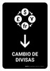 Currency Exchange With Down Arrow Black Spanish Portrait - Wall Sign