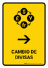 Currency Exchange With Right Arrow Yellow Spanish Portrait - Wall Sign