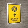 Currency Exchange With Up Arrow Yellow Spanish Portrait - Wall Sign Currency Exchange With Up Arrow Yellow Spanish Portrait - Wall Sign