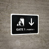 Gate 1 With Down Arrow Black Bilingual Spanish Landscape - Wall Sign