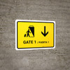 Gate 1 With Down Arrow Yellow Bilingual Spanish Landscape - Wall Sign Gate 1 With Down Arrow Yellow Bilingual Spanish Landscape - Wall Sign