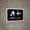Gate 1 With Left Arrow Black Bilingual Spanish Landscape - Wall Sign