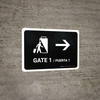 Gate 1 With Right Arrow Black Bilingual Spanish Landscape - Wall Sign