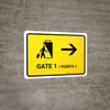 Gate 1 With Right Arrow Yellow Bilingual Spanish Landscape - Wall Sign