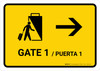Gate 1 With Right Arrow Yellow Bilingual Spanish Landscape - Wall Sign