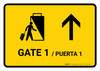 Gate 1 With Up Arrow Yellow Bilingual Landscape - Wall Sign