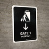 Gate 1 With Down Arrow Black Bilingual Spanish Portrait - Wall Sign Gate 1 With Down Arrow Black Bilingual Spanish Portrait - Wall Sign