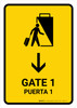 Gate 1 With Down Arrow Yellow Bilingual Spanish Portrait - Wall Sign
