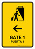 Gate 1 With Left Arrow Yellow Bilingual Spanish Portrait - Wall Sign Gate 1 With Left Arrow Yellow Bilingual Spanish Portrait - Wall Sign