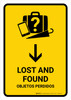Lost And Found With Down Arrow Yellow Bilingual Spanish Portrait - Wall Sign