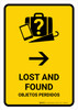 Lost And Found With Right Arrow Yellow Bilingual Portrait - Wall Sign