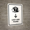 Lost And Found With Down Arrow White Portrait - Wall Sign
