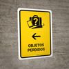 Lost And Found With Left Arrow Yellow Spanish Portrait - Wall Sign