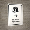 Lost And Found With Right Arrow White Spanish Portrait - Wall Sign