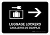 Luggage Lockers With Right Arrow Black Bilingual Spanish Landscape - Wall Sign