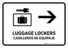 Luggage Lockers With Right Arrow White Bilingual Spanish Landscape - Wall Sign