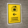 Luggage Lockers With Left Arrow Yellow Bilingual Spanish Portrait - Wall Sign