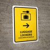 Luggage Lockers With Right Arrow Yellow Bilingual Spanish Portrait - Wall Sign Luggage Lockers With Right Arrow Yellow Bilingual Spanish Portrait - Wall Sign