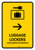 Luggage Lockers With Right Arrow Yellow Bilingual Spanish Portrait - Wall Sign Luggage Lockers With Right Arrow Yellow Bilingual Spanish Portrait - Wall Sign