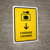 Luggage Lockers With Down Arrow Yellow Portrait - Wall Sign
