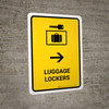 Luggage Lockers With Right Arrow Yellow Portrait - Wall Sign