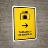 Luggage Lockers With Right Arrow Yellow Spanish Portrait - Wall Sign