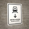 Metro Access With Down Arrow White Bilingual Spanish Portrait - Wall Sign