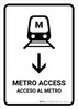 Metro Access With Down Arrow White Bilingual Spanish Portrait - Wall Sign