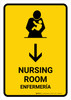 Nursing Room With Down Arrow Yellow Bilingual Spanish Portrait - Wall Sign