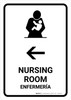 Nursing Room With Left Arrow White Bilingual Spanish Portrait - Wall Sign