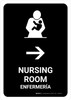 Nursing Room With Right Arrow Black Bilingual Spanish Portrait - Wall Sign