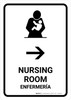 Nursing Room With Right Arrow White Bilingual Spanish Portrait - Wall Sign