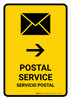 Postal Service With Right Arrow Yellow Bilingual Spanish Portrait - Wall Sign Postal Service With Right Arrow Yellow Bilingual Spanish Portrait - Wall Sign