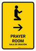 Prayer Room With Right Arrow Yellow Bilingual Portrait - Wall Sign