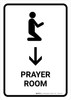 Prayer Room With Down Arrow White Portrait - Wall Sign