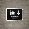 Terminal 1 With Down Arrow Black Bilingual Spanish Landscape - Wall Sign