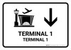 Terminal 1 With Down Arrow White Bilingual Spanish Landscape - Wall Sign