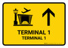 Terminal 1 With Up Arrow Yellow Bilingual Spanish Landscape - Wall Sign