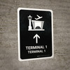 Terminal 1 With Up Arrow Black Bilingual Spanish Portrait - Wall Sign