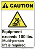 Caution: Equipment Exceeds 100 lbs ANSI - Wall Sign
