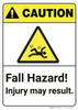 Caution: Fall Hazard Injury May Result ANSI - Wall Sign
