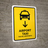 Airport Taxi With Down Arrow Yellow Bilingual Spanish Portrait - Wall Sign