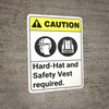 Caution: Hard Hat Safety Vest Required ANSI - Wall Sign