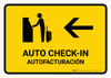 Auto Check In With Left Arrow Yellow Bilingual Spanish Landscape - Wall Sign Auto Check In With Left Arrow Yellow Bilingual Spanish Landscape - Wall Sign