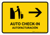 Auto Check In With Right Arrow Yellow Bilingual Spanish Landscape - Wall Sign