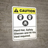 Caution: Hard Hat Vest Safety Glasses Required ANSI - Wall Sign